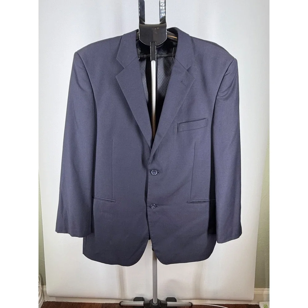 Ambassador Shop Mens Navy Blue Two Button Blazer Sport Coat Double Vent 46R‎